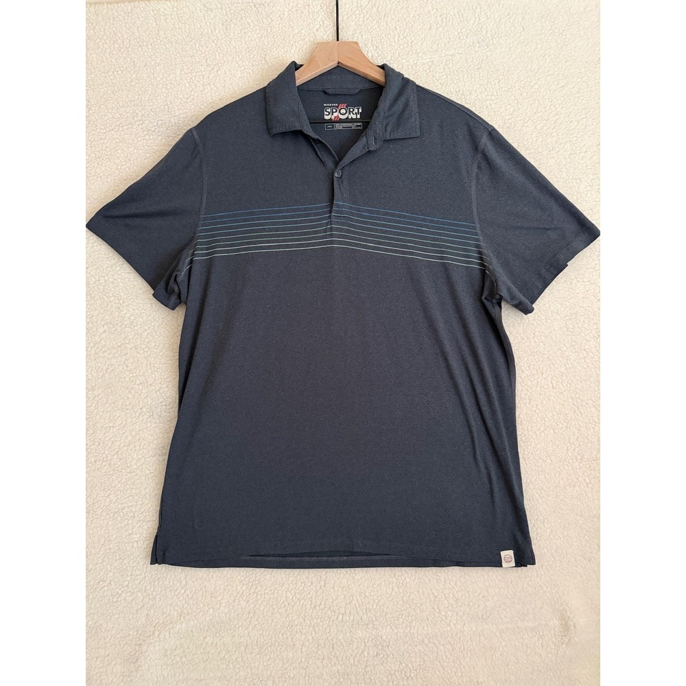 Marine Layer Weekend Sport Polo Shirt Mens Large Gray Stripe Performance Knit
